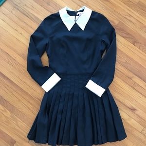 Elegant Navy Blue Dress with White Accents